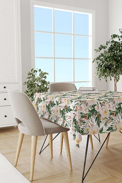 Cango Home Green and White Floral Digital Printed Tablecloth