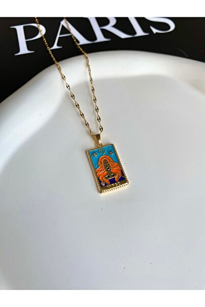 DEMOKAN Kadın Çelik Kolye Burç Seri Renkli Tasarım Başak Burcu Kolye