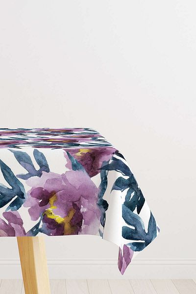 Cango Home Față de masă florală alb violet Cgh232-ms