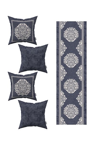Cango Home Husă de pernă decorativă cu model damasc, alb, albastru, 1 set de alergători 4kmbs251-rs