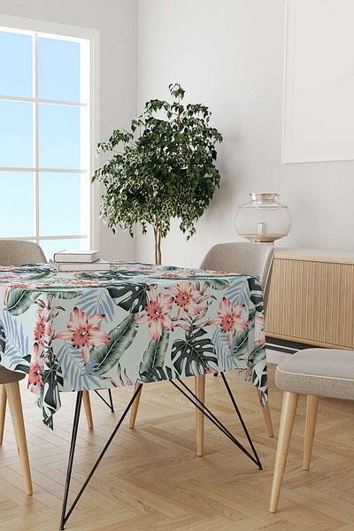 Cango Home Pink Blue Tropical Flower Patterned Digital Printed Tablecloth Otyk712-ms
