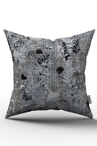 Cango Home Față de pernă cu două fețe, gri neagră, florală - Cgh124-ct
