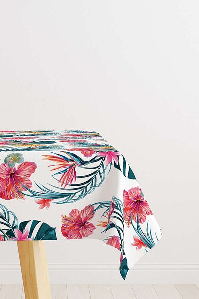 Cango Home Pink Green Tropical Flower Patterned Digital Printed Tablecloth Yst06-ms