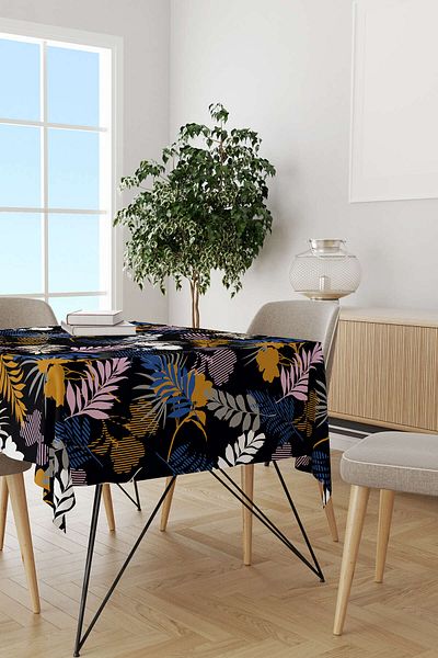 Cango Home Negru Roz Tropical Floral Față de masă Cgh035-ms