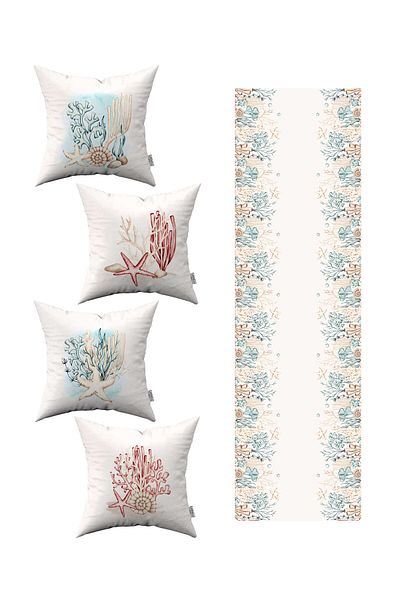 Cango Home Red Blue Marine Patterned 4-Piece Throw Pillow Cover 1 Runner Set 4kmbs276-rs