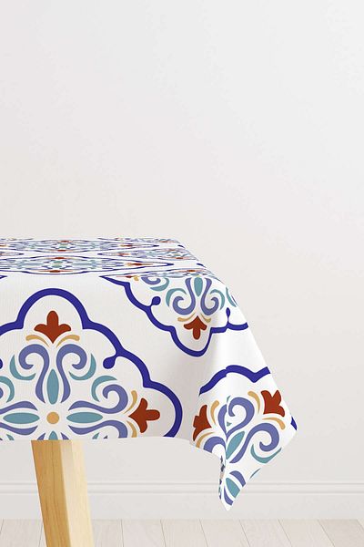 Cango Home Alb Albastru Modern Etnic Tigla Model Digital Printed Table Shirt Cgh573-ms