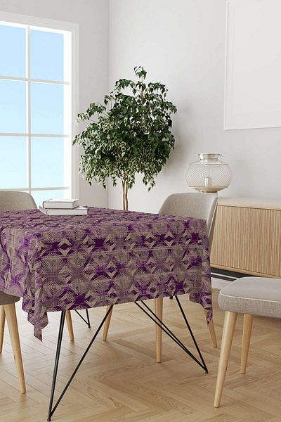 Cango Home Purple Brown Modern Geometric Patterned Digital Printed Tablecloth Cgh495-ms