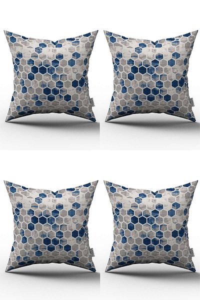 Cango Home Set de huse de pernă cu model geometric în fagure, albastru, gri, imprimate digital, 4kmbs95