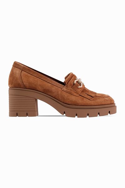 Lal Shoes & Bags Дамски обувки Lally от естествена кожа с пискюли и метална катарама на дебел ток - s.taba