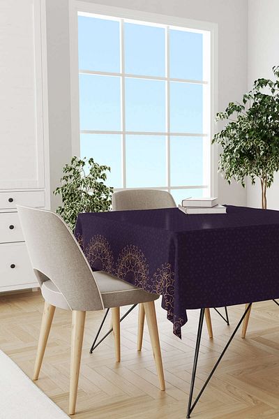 Cango Home Purple Ramadan Themed Motif Patterned Digital Printed Tablecloth Cgh1287-2-ms
