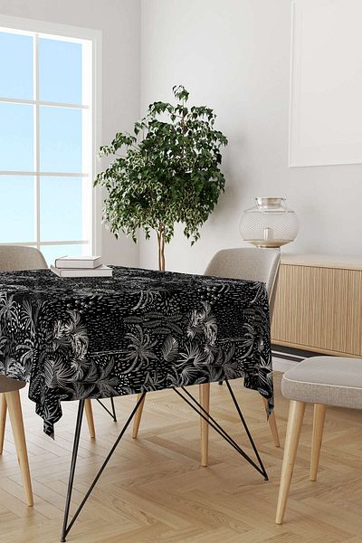 Cango Home White Black Tropical Palm Tablecloth Cgh038-ms
