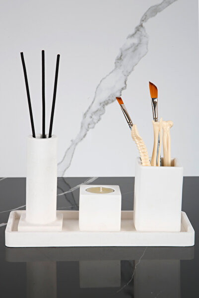 betonmall Σετ μπάνιου από σκυρόδεμα 4 τεμαχίων με μαρμάρινο σχέδιο Θήκη οδοντ...