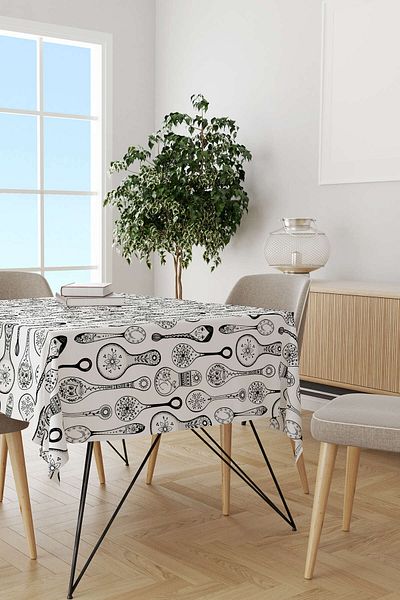 Cango Home Alb Negru Decorativ Lingura Model Digital Printed Table Shirt Cgh620-ms