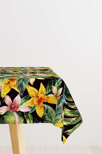 Cango Home Black Multi-Colored Tropical Patterned Digital Printed Tablecloth Otyk791-ms