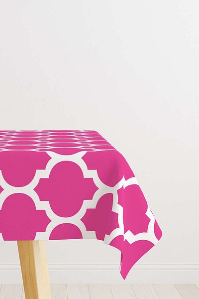 Cango Home Pink and White Modern Geometric Patterned Digital Printed Tablecloth Otyk538-ms