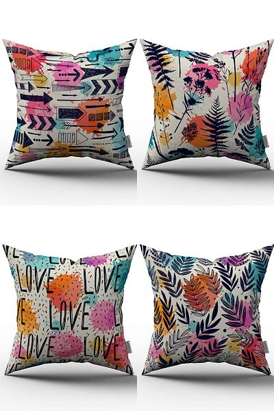 Cango Home Set de 4 huse de pernă cu imprimare digitală, alb, multicolor, decorativ modern - 4kmbs81