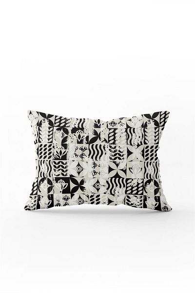 Cango Home Față de pernă decorativă geometrică cu două fețe 35x50 negru crem - Cgh131-3550