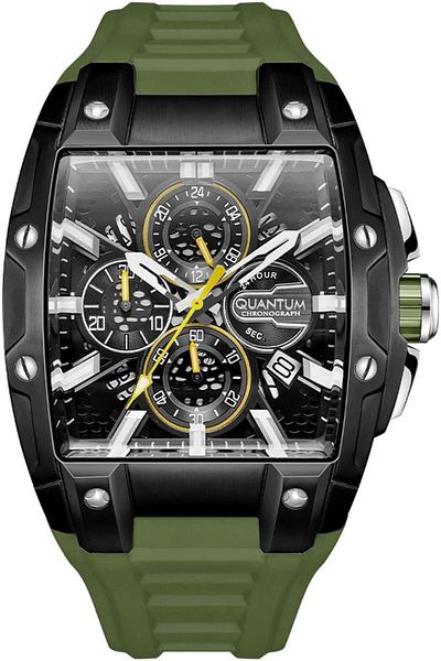 Quantum QUANTUM HNG1161.655 Men Chronograph Display Watch & Silicone Strap Dark Green
