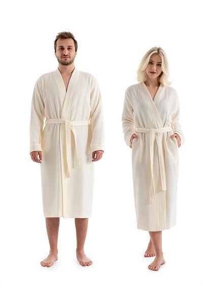 Denizli Concept Ecru Unisex Kimono Muslin Μπουρνούζι - 100% βαμβάκι & μπουρνούζι υψηλής απορρόφησης νερού