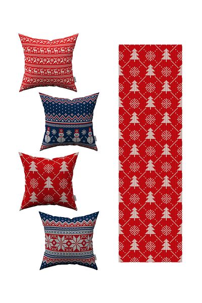 Cango Home Red New Year's Themed 4-Piece Throw Pillow Cover 1 Runner Set 4kmbs59-rs-01