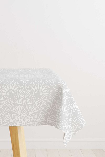 Cango Home White Black Ramadan Themed Decorative Mandala Patterned Digital Printed Tablecloth Cgh1297-ms