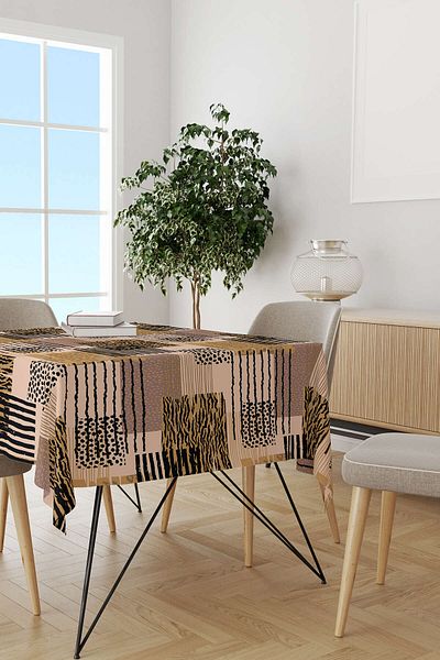 Cango Home Кафява, черна, модерна покривка за маса с леопардов мотив, дигитален печат, Cgh358-ms