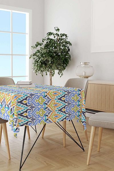 Cango Home Yellow Blue Bohemian Ethnic Style Digital Printed Tablecloth Cgh493-ms