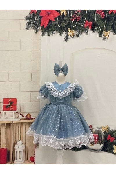 Nissa Bebe Mavisi Danteli Kız Çocuk Elbisesi