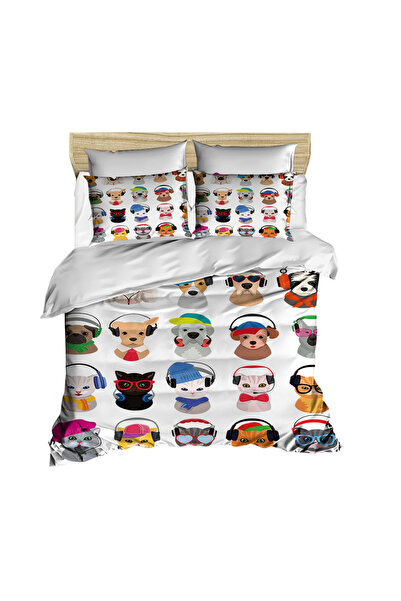 Fabeteks Cat and Dogs Listening to Music 3D Digital Double Duvet Cover Pillow...