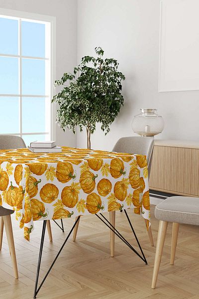 Cango Home Orange Halloween Pumpkin Patterned Digital Printed Tablecloth Cgh762-ms