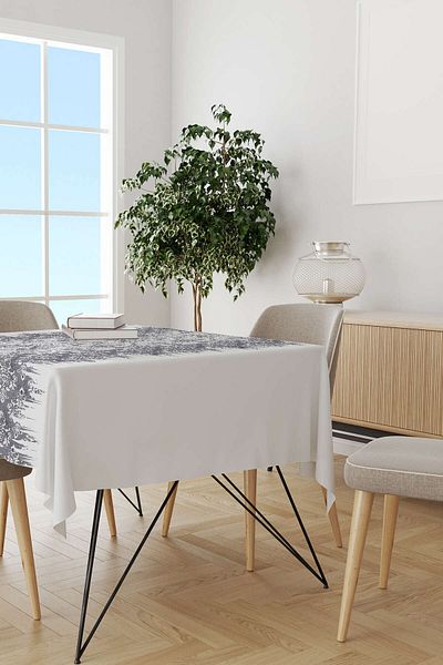 Cango Home Gray White Ethnic Damask Patterned Tablecloth Cgh113-ms