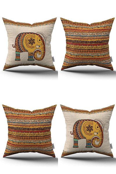 Cango Home Set de fete de pernă cu model de elefant etnic portocaliu crem 4kmbs307