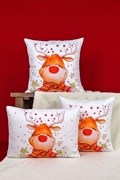 Cango Home Double Sided Red Deer New Year Themed Digital Printed Throw Pillow Cover -cgh1374-ct
