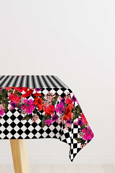 Cango Home Hanorac de birou cu imprimeu digital cu model floral în carouri alb-negru Cgh1107-ms