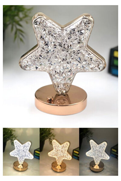 Store Dekoratif Yıldız Masa Lambası Crystal Star USB Şarjlı 3 Modlu Ambiyans Led Gece Lambası