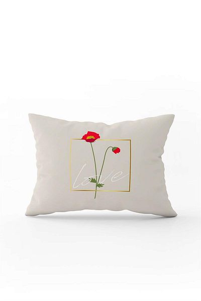 Cango Home Husă de pernă cremă Love Written cu model de flori imprimată digital Cgh1013-3550 imprimată pe două fețe