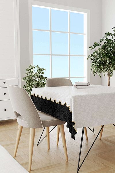 Cango Home Black and White Ramadan Themed Decorative Patterned Digital Printed Tablecloth Cgh1310-ms
