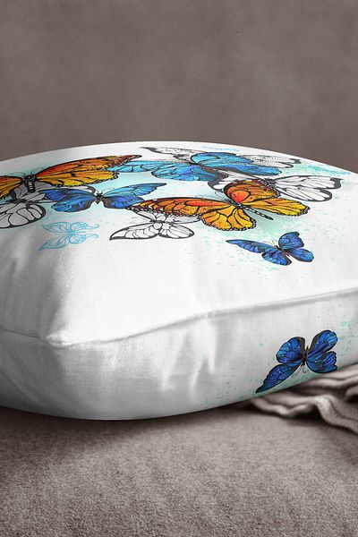 Cango Home Față de pernă cu model fluture albastru portocaliu alb - Cgh005