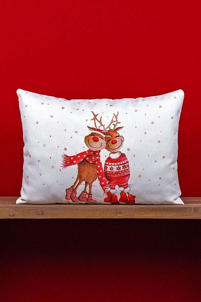Cango Home Double Sided 35x50 Red Deer Christmas Themed Digital Printed Throw Pillow Cover -cgh1373-3550