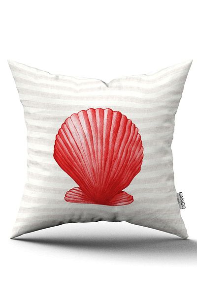 Cango Home Double Sided Red Cream Striped Marine Pattern Digital Printed Throw Pillow Cover Cgh1233