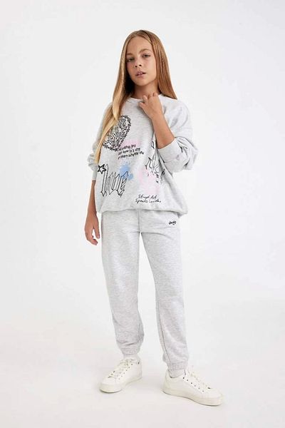 DeFacto D0733 Γκρι αθλητικό παντελόνι Jogger με εμπριμέ ελαστική μέση