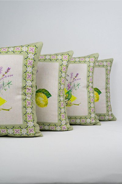 Cango Home Double Sided Green Cream Decorative Lemon Patterned 4-Piece Digital Printed Throw Pillow Cover Set 4kmbs266-ct
