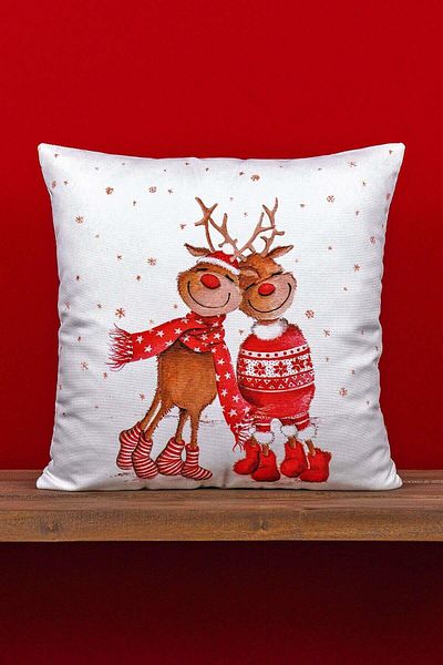 Cango Home Kétoldalas Red Deer karácsonyi témájú digitális nyomtatott párnahuzat -cgh1373-ct