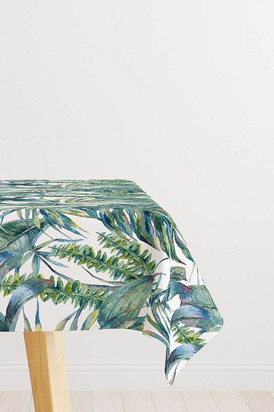 Cango Home Green and White Tropical Leaf Tablecloth Cgh037-ms