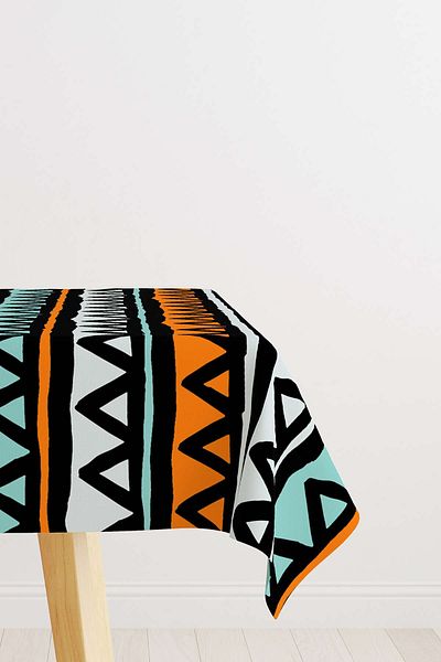 Cango Home Turquoise Orange Geometric Abstract Tablecloth Cgh243-ms