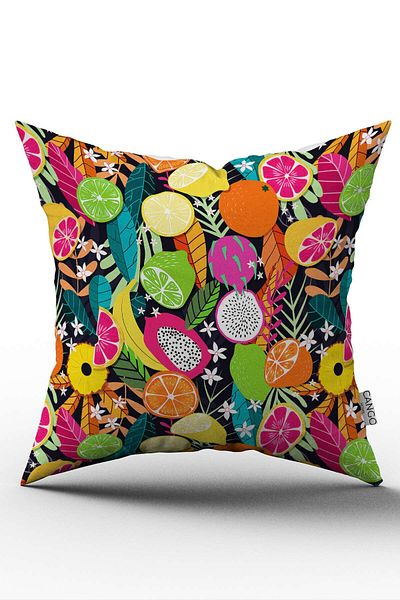 Cango Home Double Sided Yellow Multicolor Fruit Pattern Digital Printed Throw Pillow Cover Cgh1101