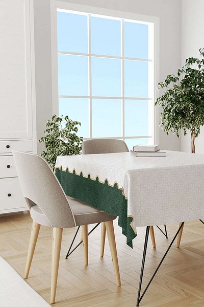 Cango Home Green and White Ramadan Themed Decorative Patterned Digital Printed Tablecloth Cgh1311-ms