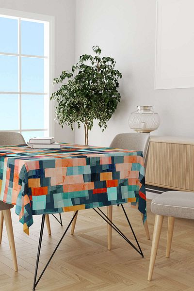 Cango Home Turquoise Orange Abstract Decorative Tablecloth Cgh158-ms