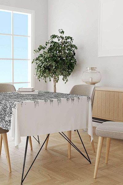 Cango Home Alb Gri Etnic Floral Față de masă Cgh090-ms