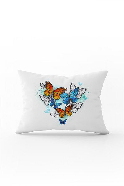 Cango Home Față de pernă cu două fețe, 35x50, albastru, portocaliu, alb, cu model de fluturi - Cgh005-3550